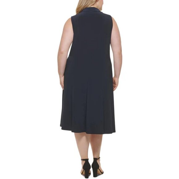 NWT TOMMY HILFIGER Twist-Front Midi Fit & Flare Prom Dress Size16W Sky Captain - Picture 2 of 6